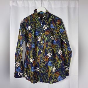 J McLaughlin 100% Cotton Blue Floral Long Sleeve Button Down Shirt Women's XS